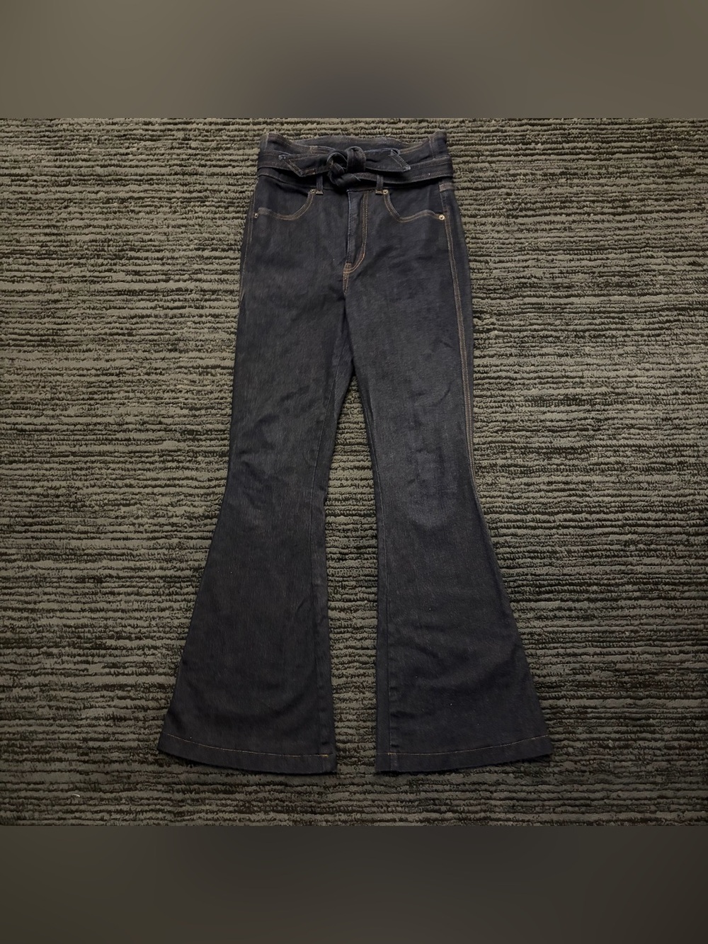 Veronica Beard Sheridan Exaggerated Flare High Rise Tie Belt Denim Jeans